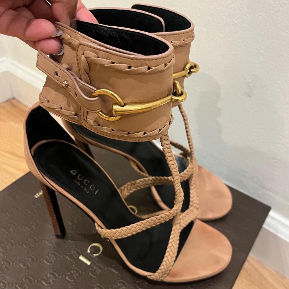 Used Gucci Camelia ankle strap sandals